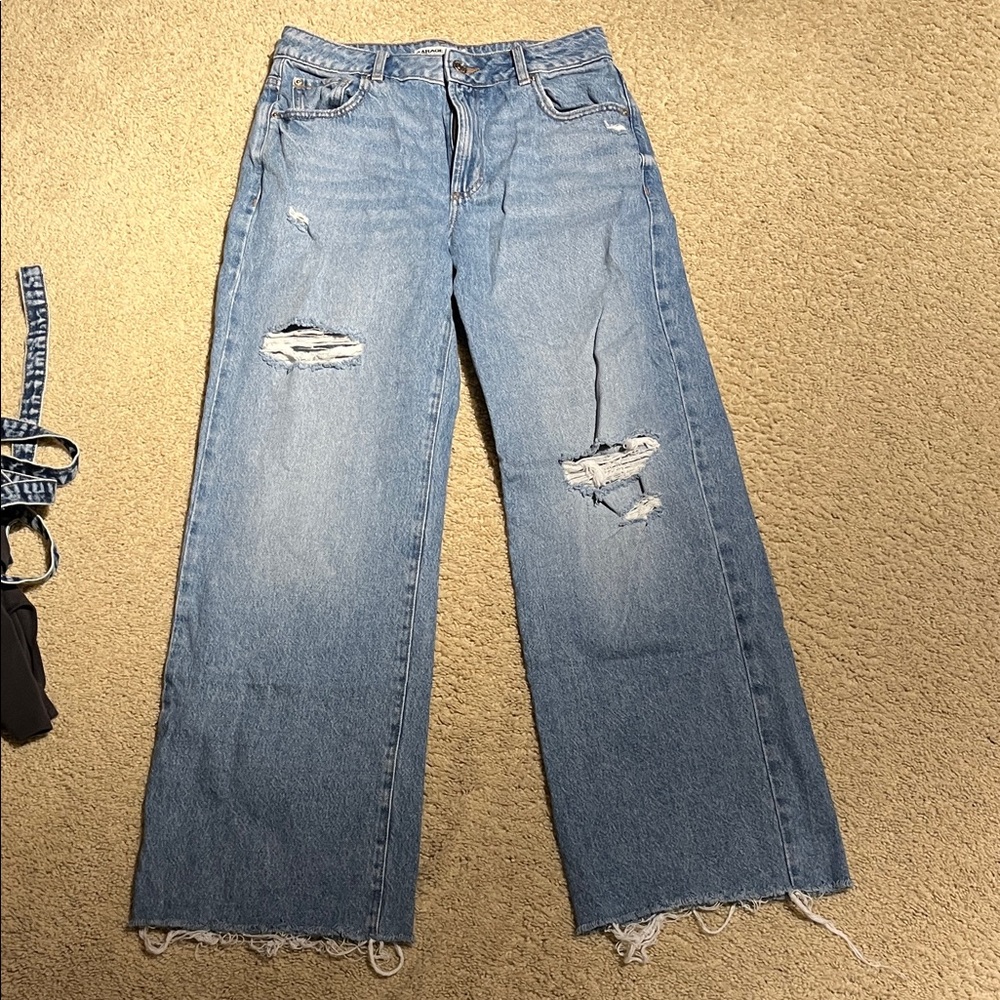 Garage Light Blue Distressed Flare Jeans